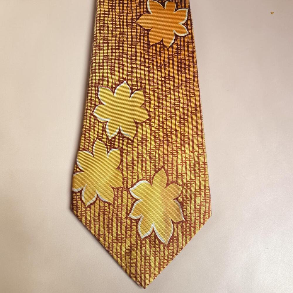 VTG 1950s 1960s Atomic Floral Necktie Gold Brown Mid Century Mod Wide Tie 53x3.5